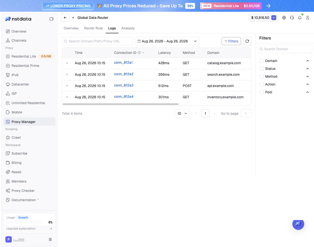 Router Detail - Logs Filters